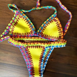 Yellow Blue Pink Colorful Bikini Set Small